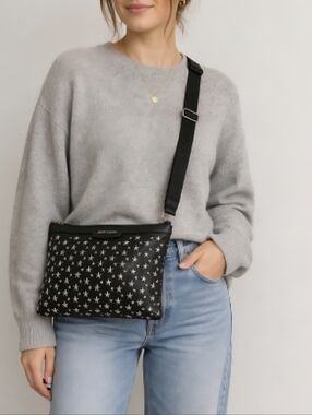 Authentic JIMMY CHOO Sky Star Studded Black Clutch Wallet WOC Crossbody Shoulder